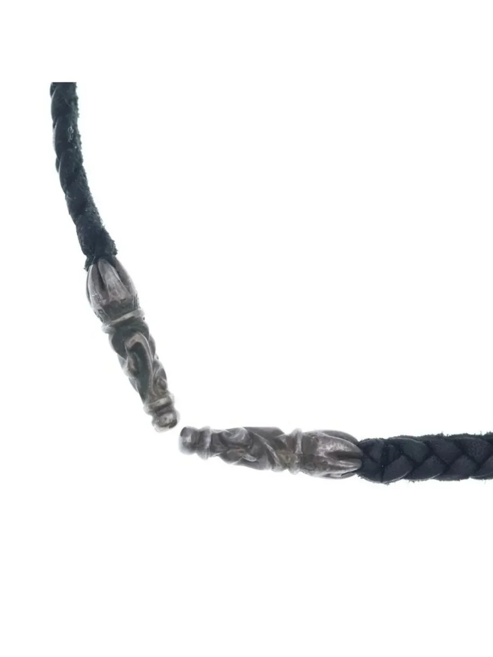Chrome Hearts Leather Braid Scroll Blade Silver Necklace